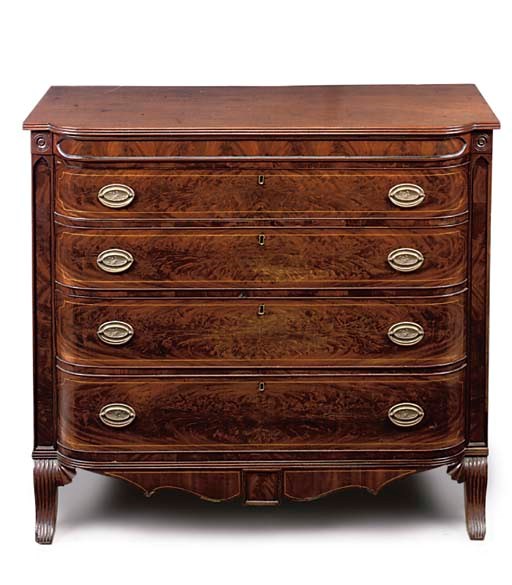 A REGENCY FIGURED MAHOGANY AND LINE INLAID CHEST