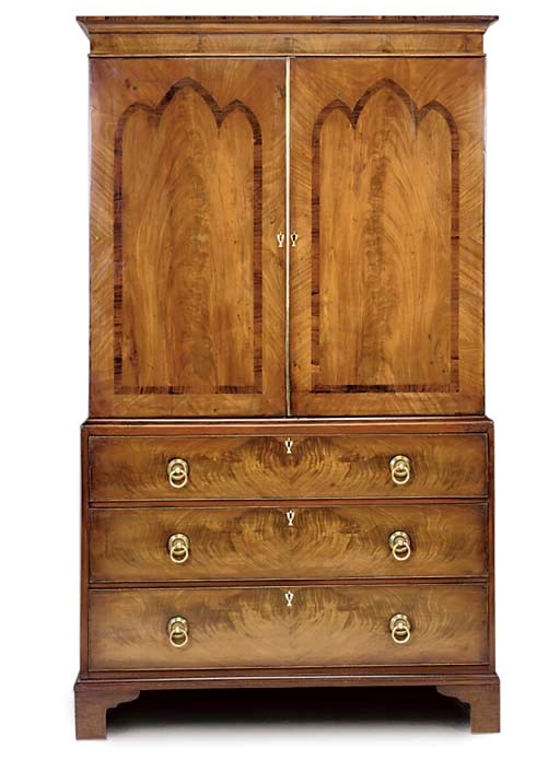 A MAHOGANY AND ROSEWOOD CROSSBANDED LINEN PRESS