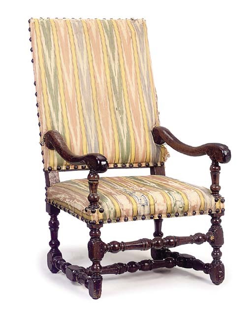 A FRENCH LOUIS XIV WALNUT ARMCHAIR