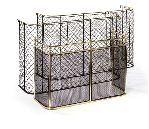 A PAIR OF BRASS AND MESH NURSERY FENDERS