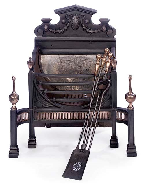 A LATE VICTORIAN CAST-IRON AND BRASS FIREGRATE
