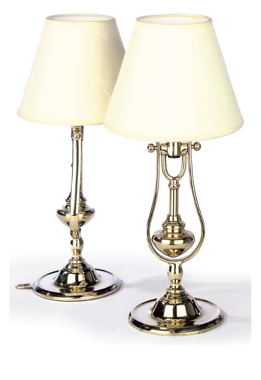 A PAIR OF BRASS GIMBAL LAMPS