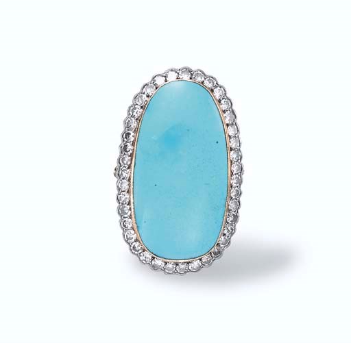 A TURQUOISE AND DIAMOND RING