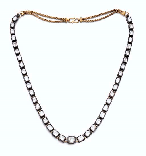 A DIAMOND AND ENAMEL INDIAN NECKLACE
