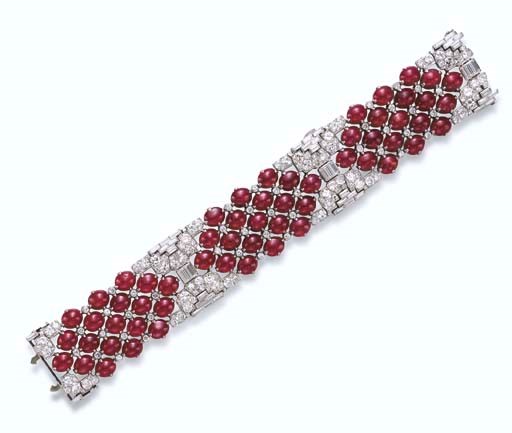 AN ART DECO RUBY AND DIAMOND BRACELET, BY BULGARI