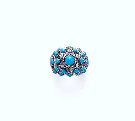 A TURQUOISE AND DIAMOND RING, BY CARTIER