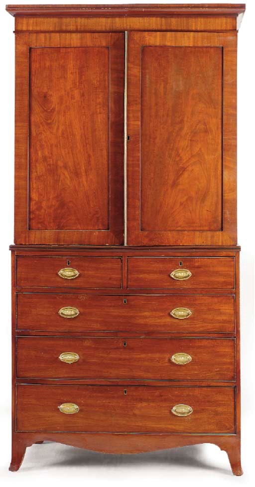A GEORGE III MAHOGANY LINEN PRESS,