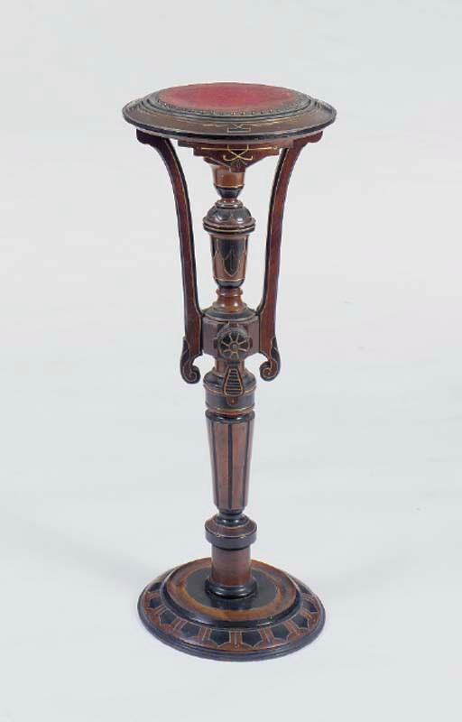 AN AMERICAN RENAISSANCE REVIVAL WALNUT, EBONIZED AND GILT-DECORATED PLANT STAND,