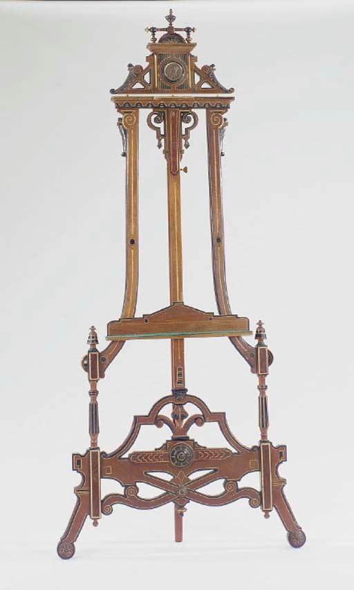 AN AMERICAN AESTHETIC MOVEMENT MAHOGANY AND PARCEL-GILT EASEL,