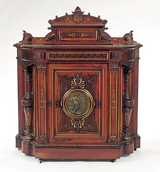 AN AMERICAN RENAISSANCE REVIVAL MAHOGANY AND PARCEL- GILT DECORATED CONSOLE CABINET,