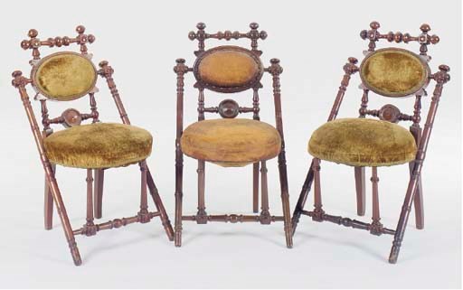 THREE GEORGE HUNZINGER WALNUT SIDE CHAIRS,