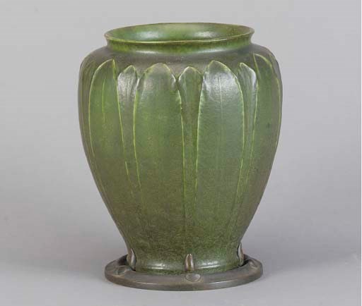 AN ART NOUVEAU EARTHENWARE BRONZE MOUNTED VASE,
