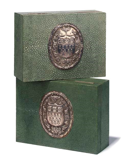 A PAIR OF SILVER-MOUNTED SHAGREEN BOXES