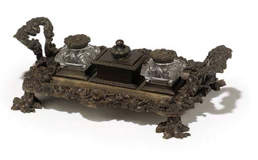 A WILLIAM IV BRONZE INKSTAND