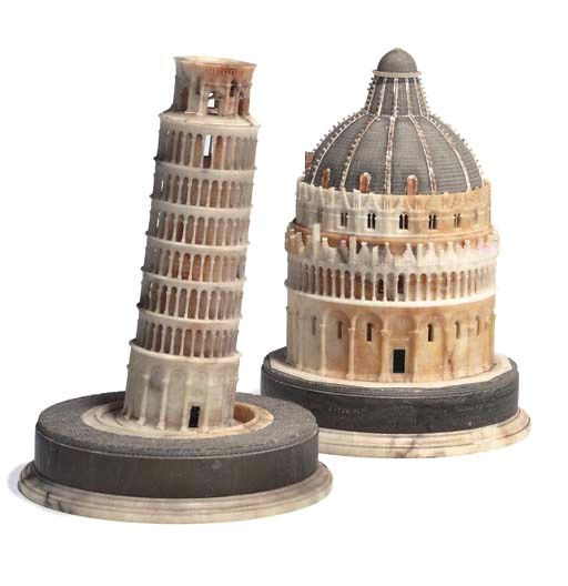 TWO ITALIAN GRAND-TOUR ALABASTER AND GREY MARBLE MODELS