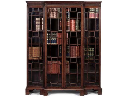 A MAHOGANY BREAKFRONT BOOKCASE