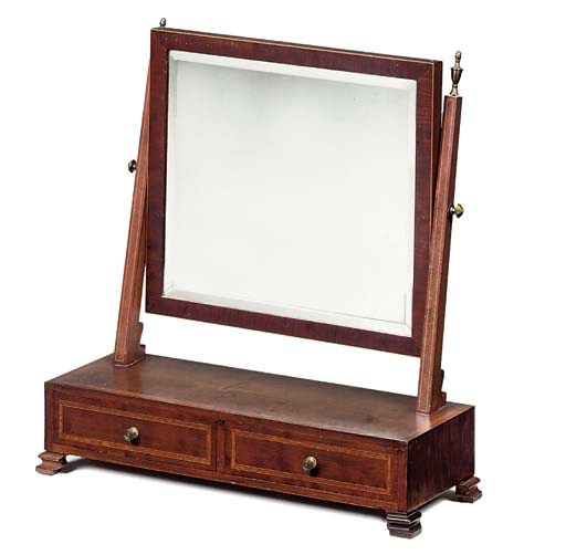 AN EDWARDIAN MAHOGANY TOILET MIRROR