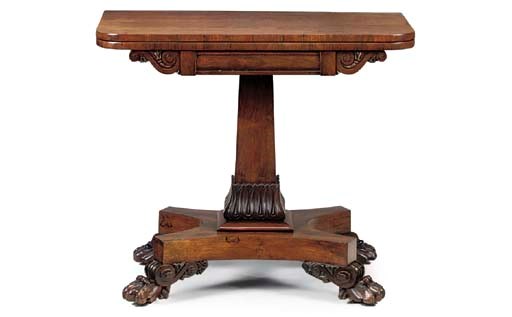 A REGENCY ROSEWOOD CARD TABLE