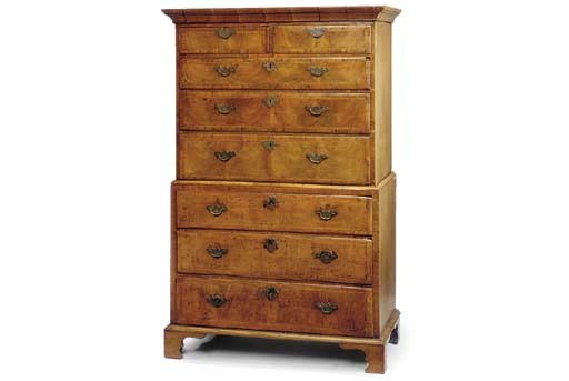 A GEORGE I WALNUT CHEST ON CHEST