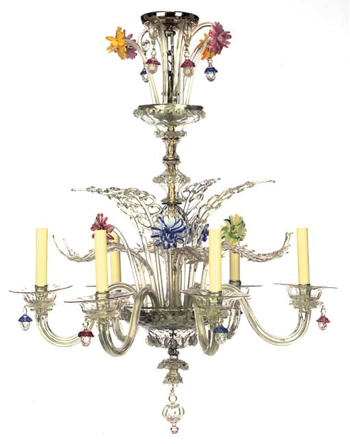 A VENETIAN GLASS SIX-LIGHT CHANDELIER