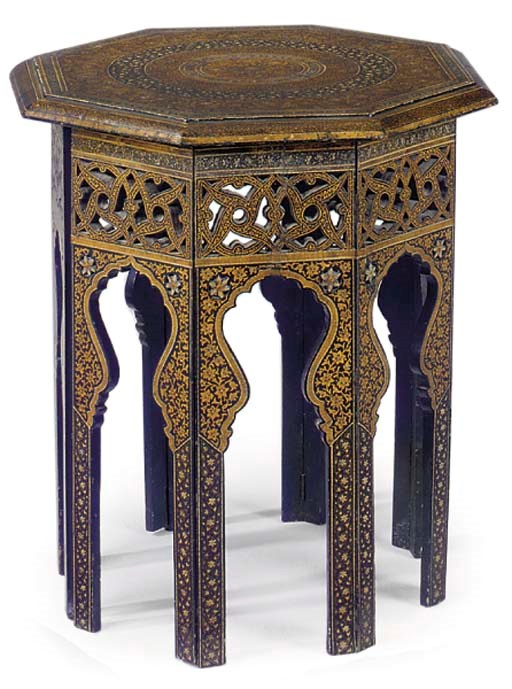 A DAMASCUS GILT PAINTED HEXAGONAL OCCASIONAL TABLE