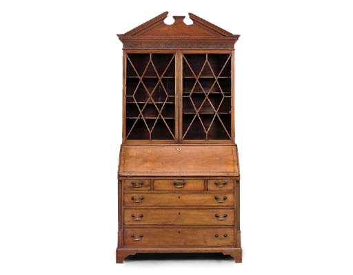 A GEORGE III MAHOGANY BUREAU BOOKCASE