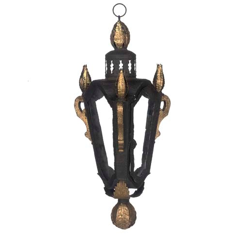 TWO SIMILAR PAIRS OF GILT-HEIGHTENED TIN-PLATE LANTERNS