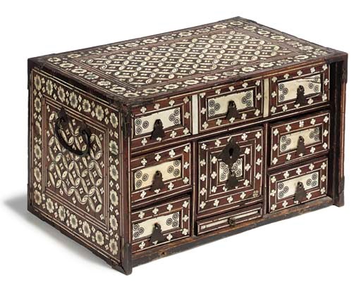 A INDO-PERSIAN IVORY-INLAID AND ROSEWOOD TABLE CABINET