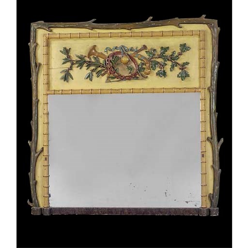 A PAINTED OVERMANTEL MIRROR