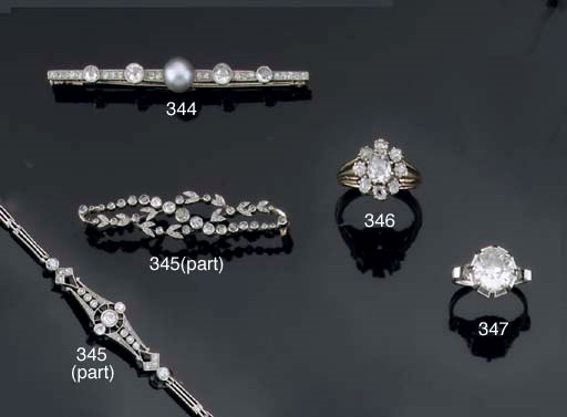 A BELLE EPOQUE NATURAL PEARL AND DIAMOND BAR BROOCH