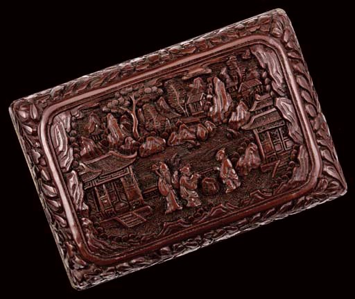 A Chinese carved brown lacquer box and cover, 20th Century