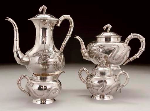 A Chinese silver four piece tea and coffee service, late 19th Century
