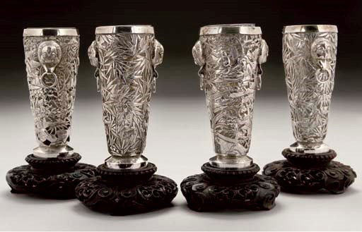 Two pairs of Chinese pierced silver flutes, 19th Century