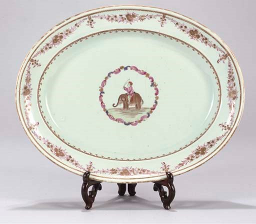 An oval famille rose dish for the Indian market, Qianlong