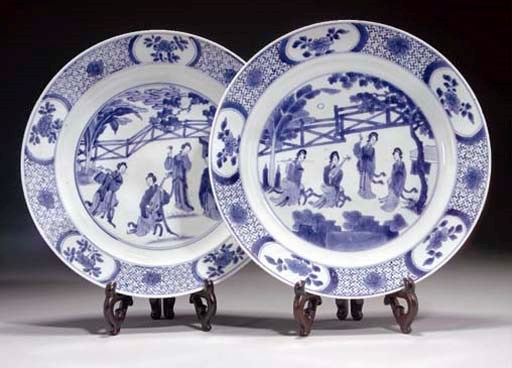 Two similar blue and white dishes, Kangxi