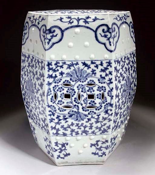 A Chinese blue and white octagonal garden seat, 19th Century