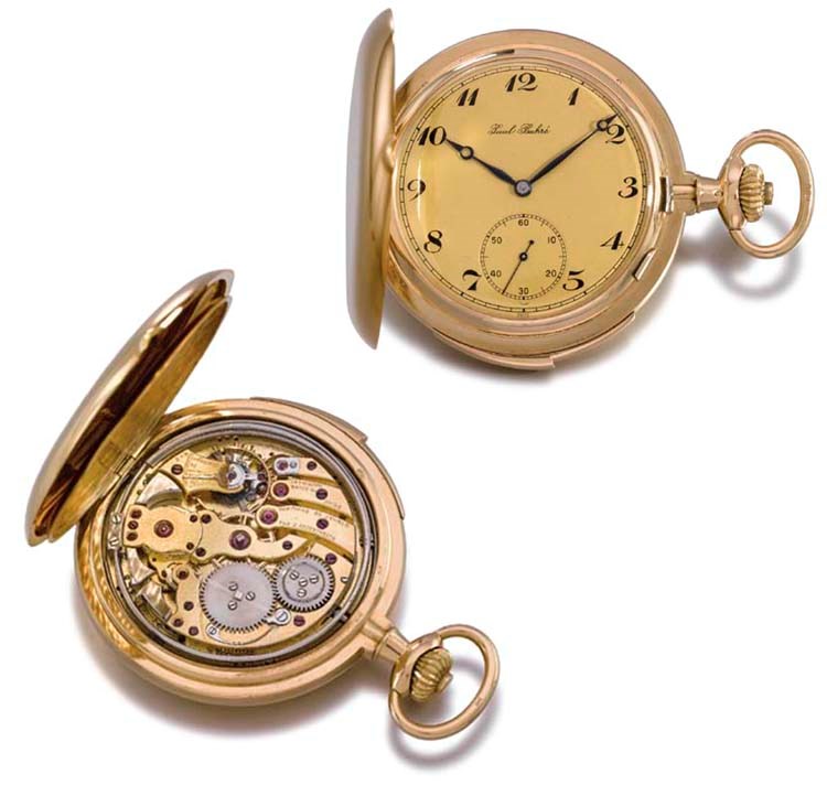 Paul Buhre. A fine 18K gold hunter case Westminster carillon minute repeating keyless lever watch