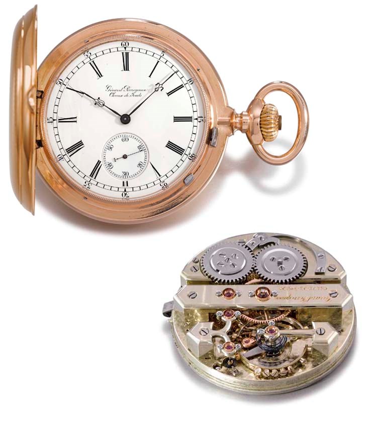 Girard-Perregaux. A very fine and rare 18K pink gold hunter case keyless pocket chronometer