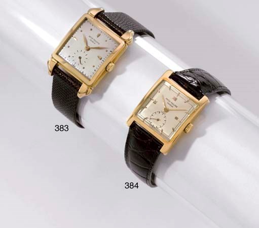 Patek Philippe. A fine and rare 18K gold square wristwatch with flame-shaped lugs