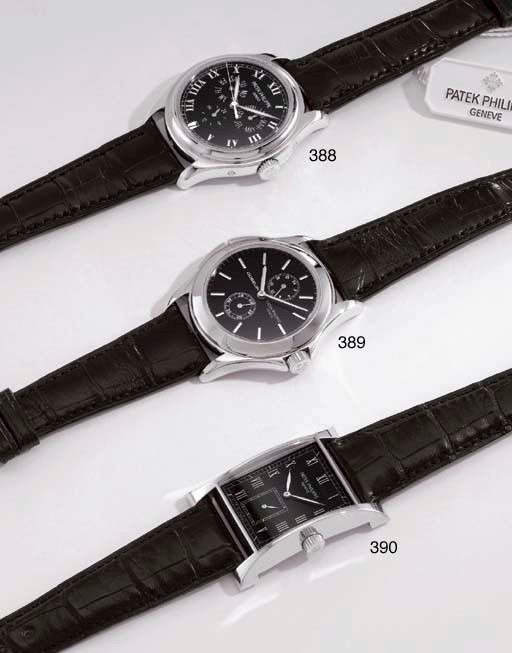 Patek Philippe. A fine platinum self-winding water-resistant annual calendar wristwatch with sweep centre seconds and black dial