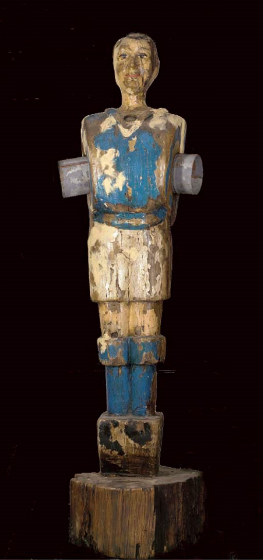 A LARGE WOODEN FIGURE OF A FUSSBALL PLAYER, [FRENCH, 1930S]