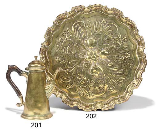 A GEORGE II BRASS COFFEE POT