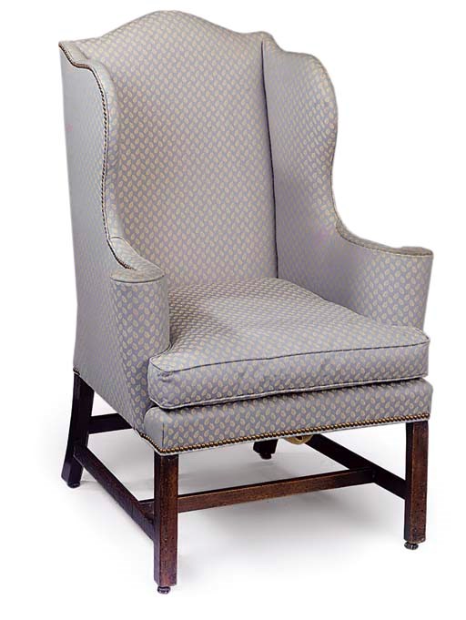 A GEORGE III MAHOGANY WING ARMCHAIR