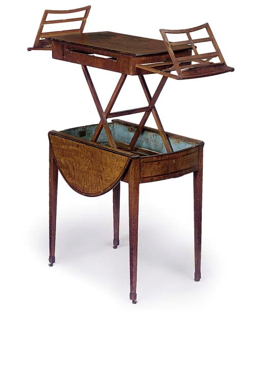 A GEORGE III FIDDLEBACK MAHOGANY AND ROSEWOOD CROSSBANDED HARLEQUIN PEMBROKE TABLE