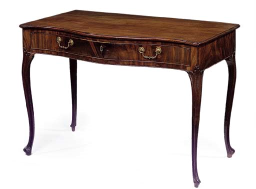 A GEORGE III MAHOGANY SERPENTINE SIDE TABLE