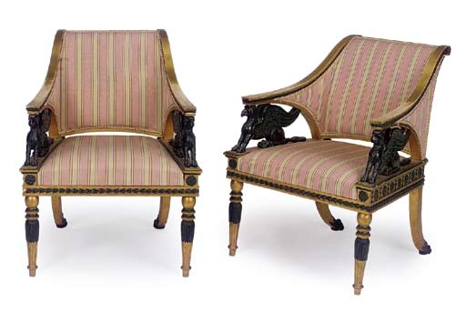 A PAIR OF SWEDISH NEO-CLASSICAL GILTWOOD AND SIMULATED BRONZE BERGERES