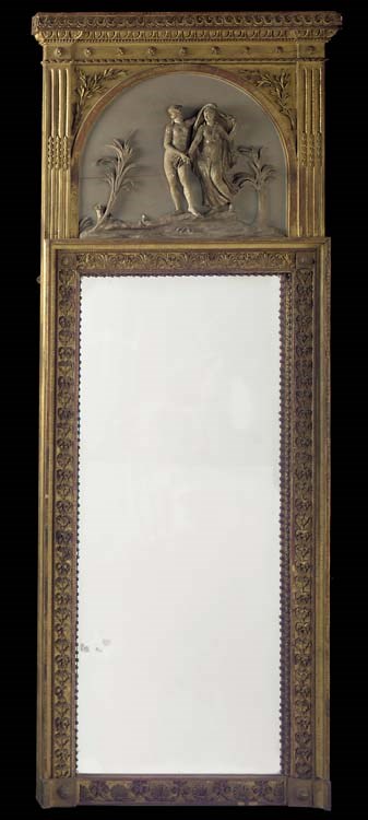 A NORTH GERMAN OR DANISH GILTWOOD AND GREY PAINTED PIER MIRROR