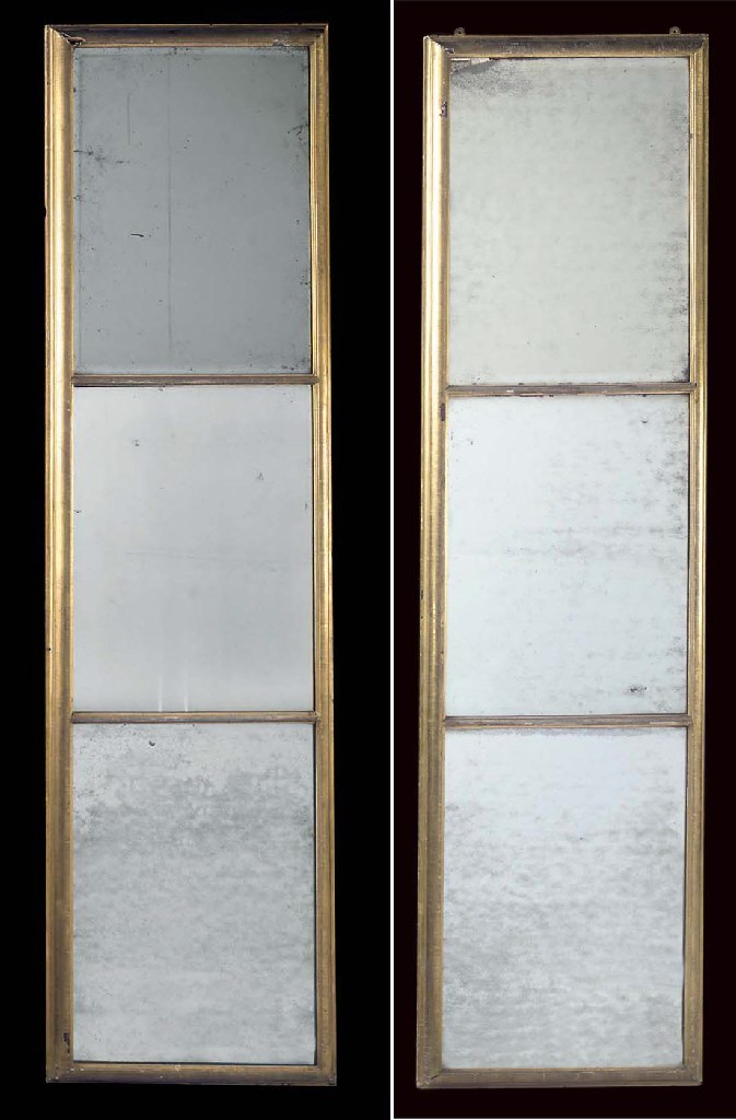 A PAIR OF GILTWOOD TRIPLE PLATE PIER MIRRORS