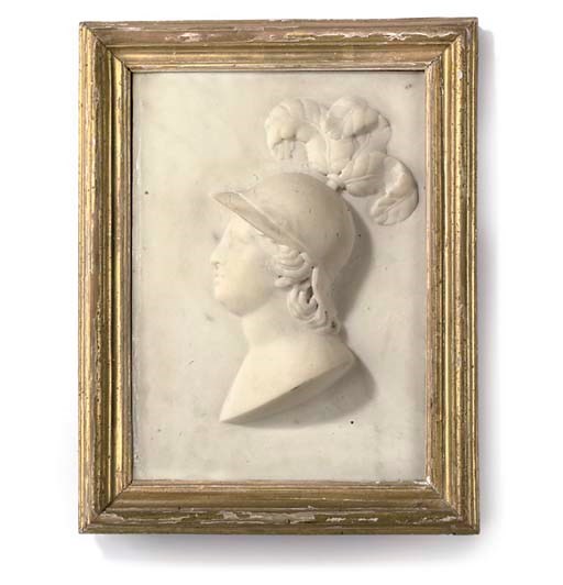 AN ITALIAN WHITE MARBLE BAS-RELIEF TABLET OF A MALE