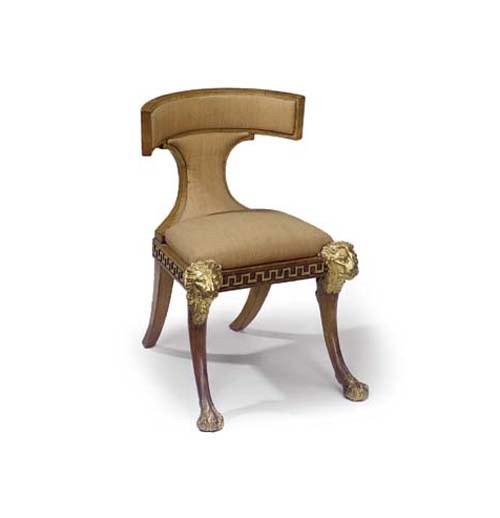 A NORTH EUROPEAN BEECH AND PARCEL GILT KLISMOS CHAIR
